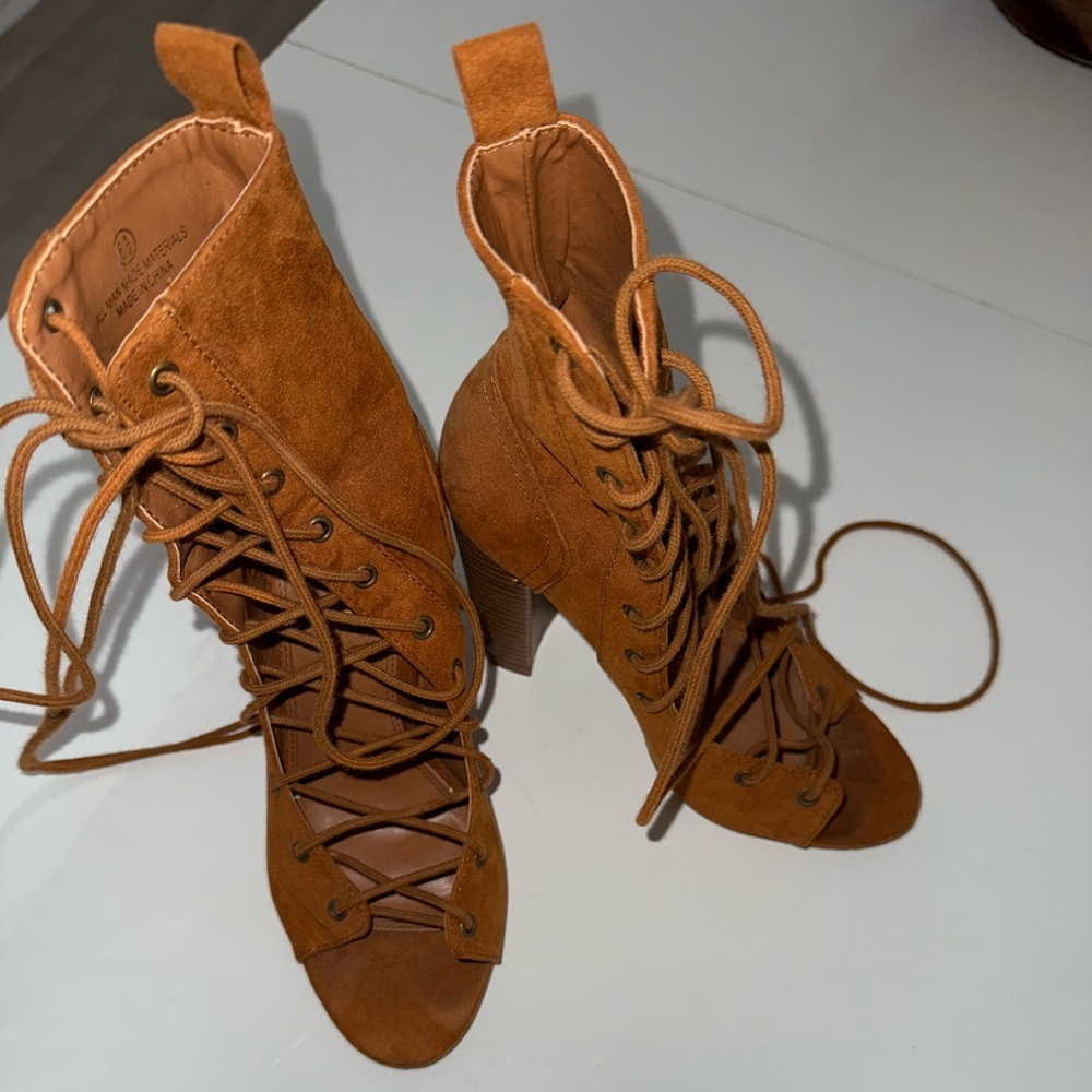 Fashion Nova Tan Lace-Up Boots